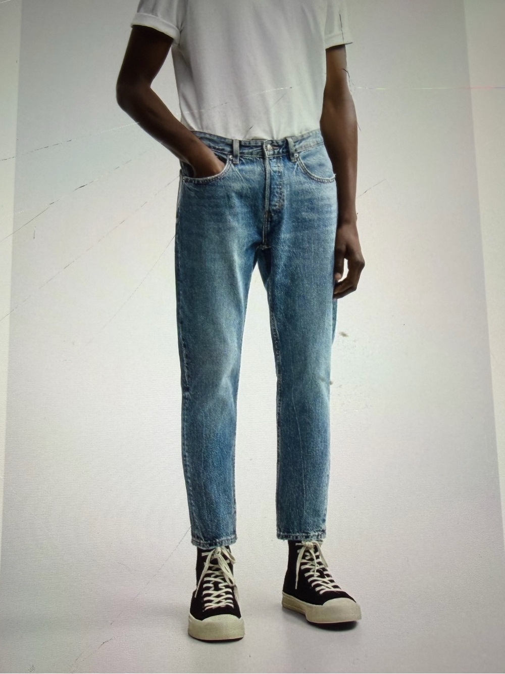 NEW Zara Men's Medium Wash Straight Fit Slim Cropped Denim Jeans Size 44